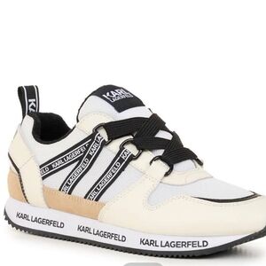 RARE Karl Lagerfeld MIRABELLE LOGO TAPE LOW TOP SNEAKER - Cream, Black , White